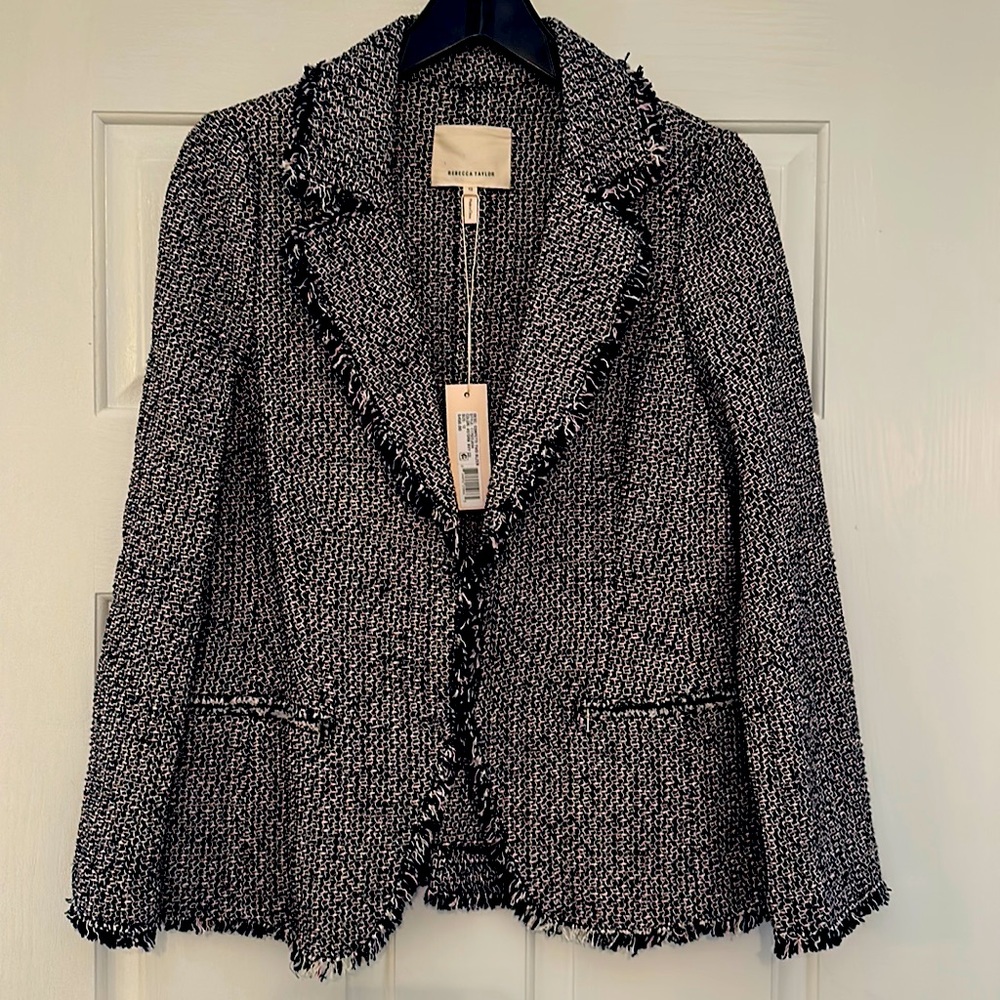 Rebecca Taylor tweed navy blue pink jacket NWT 12